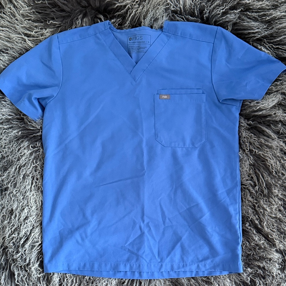 Figs Men's Short Sleeve Blue V-Neck Tee